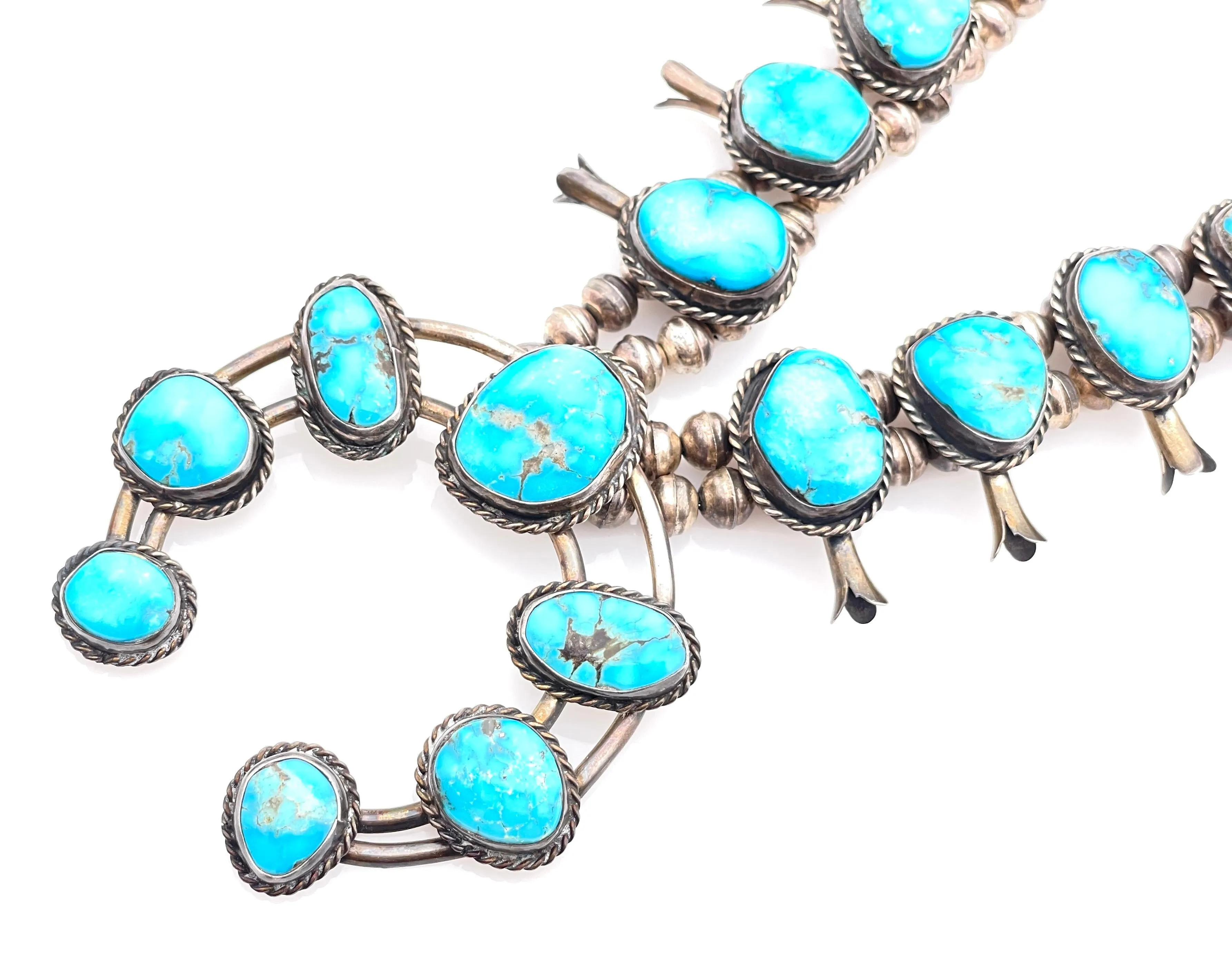NATIVE AMERICAN STERLING TURQUOISE SQUASH BLOSSOM NECKLACE sold by Cave and Post product image thumbnail 2
