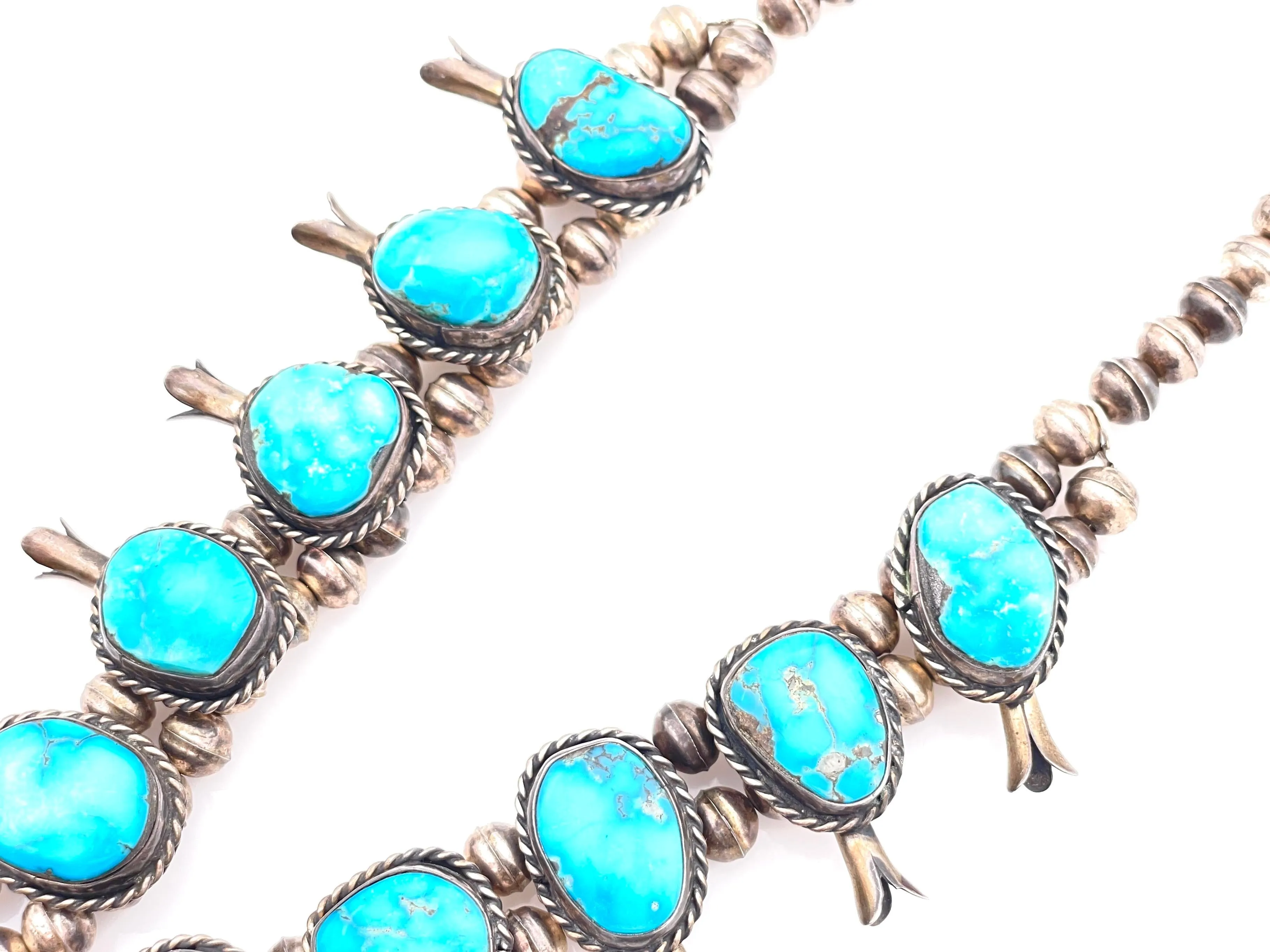 NATIVE AMERICAN STERLING TURQUOISE SQUASH BLOSSOM NECKLACE sold by Cave and Post product image thumbnail 3