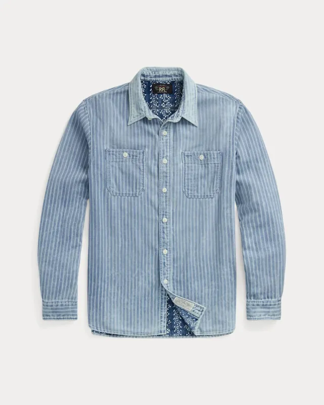 RRL Indigo Striped Double-Faced Workshirt sold by Cave and Post
