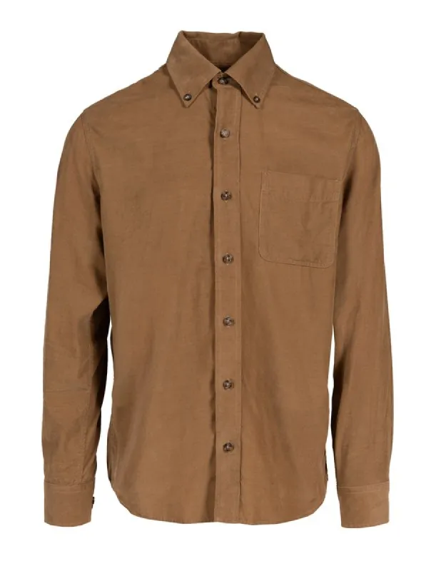 Pinwale Cotton Corduroy Button Down Shirt - Khaki sold by Cave and Post