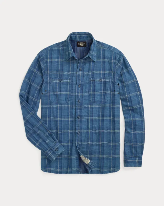 RRL Indigo Plaid Double-Faced Workshirt sold by Cave and Post