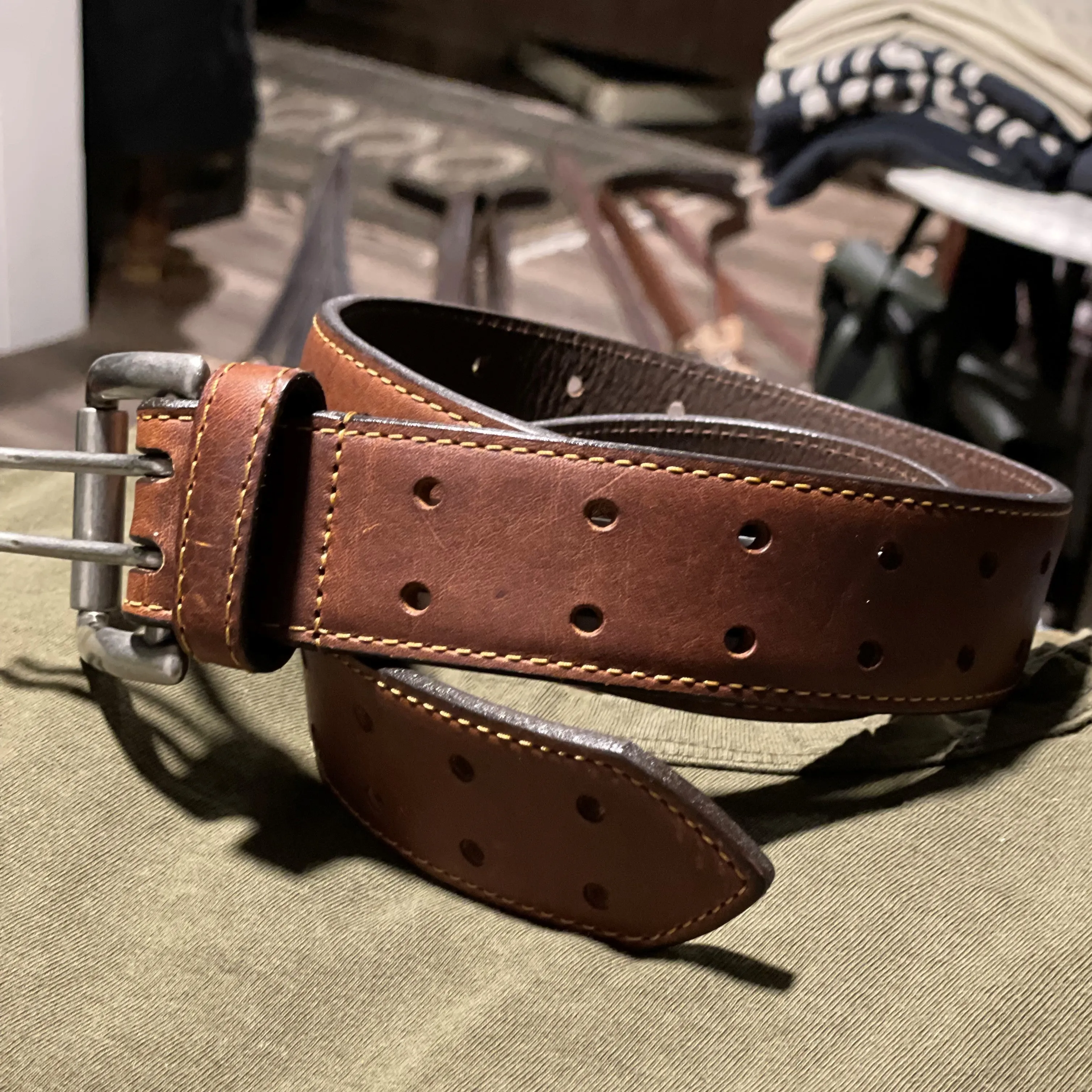Vintage Bison Double Barrell Leather Belt sold by Cave and Post