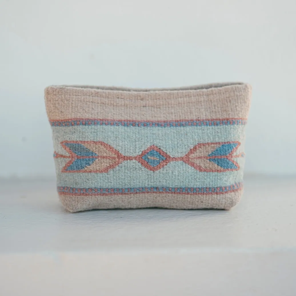 Artisan Made Pink/Green Handwoven Wool Clutch sold by Cave and Post