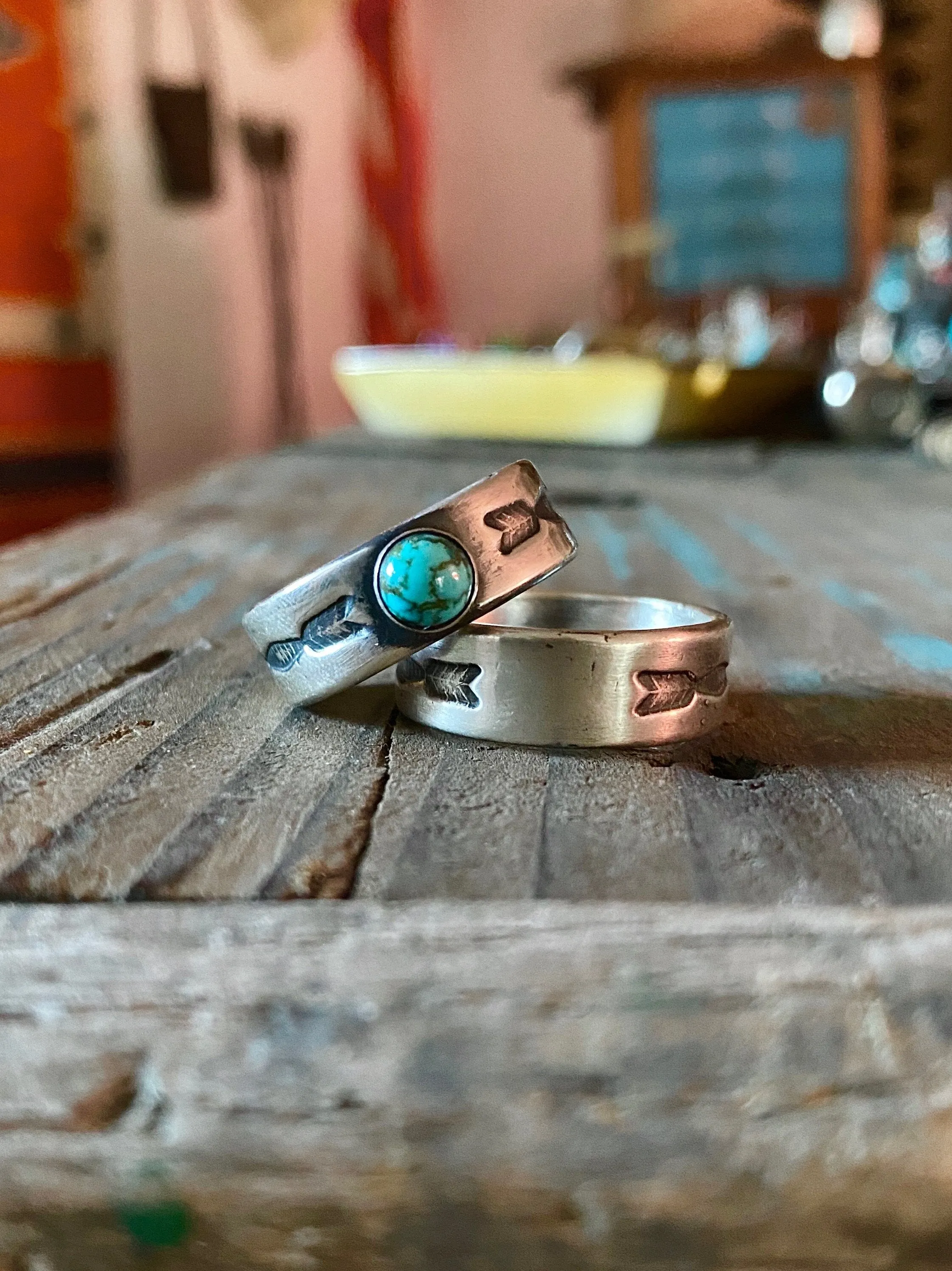 Double Arrow Ring -Solid or w/Turquoise sold by Cave and Post