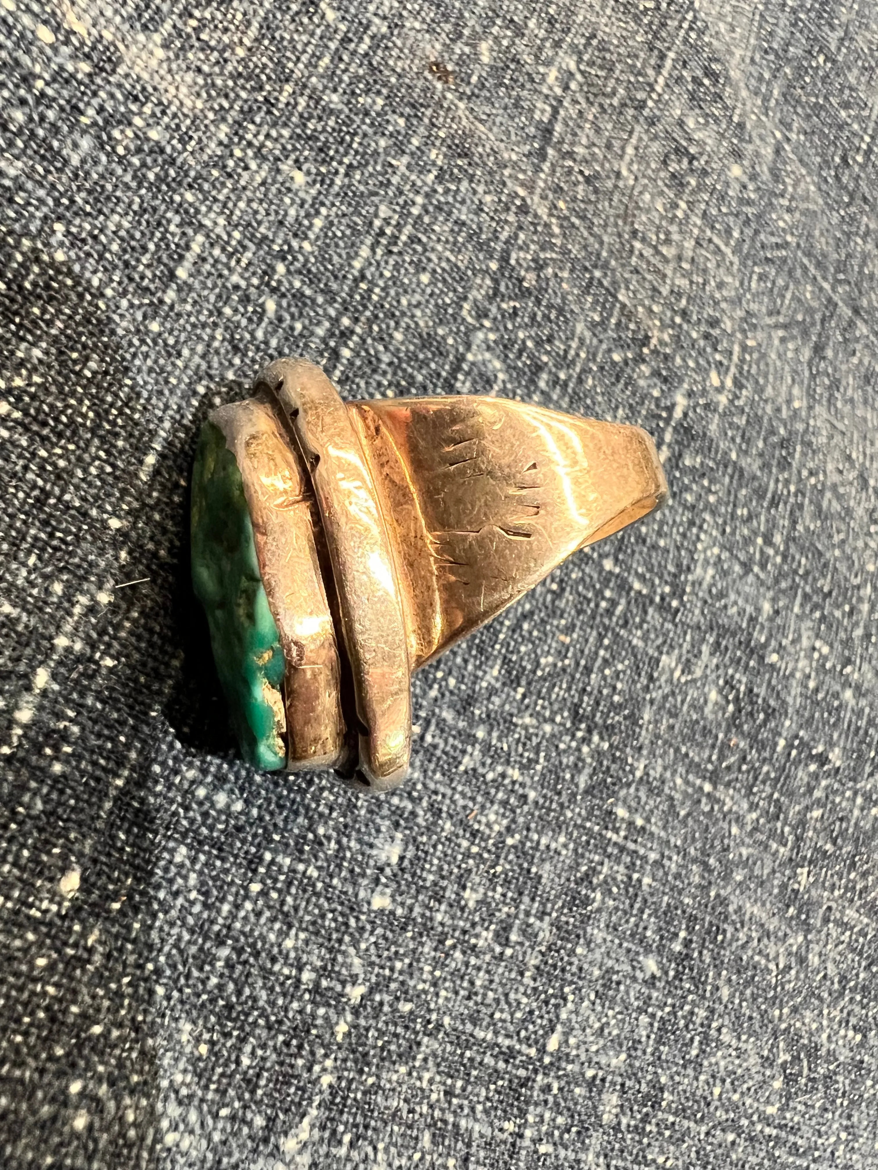 Vintage Sterling and Turquoise Men's Ring sold by Cave and Post product image thumbnail 4