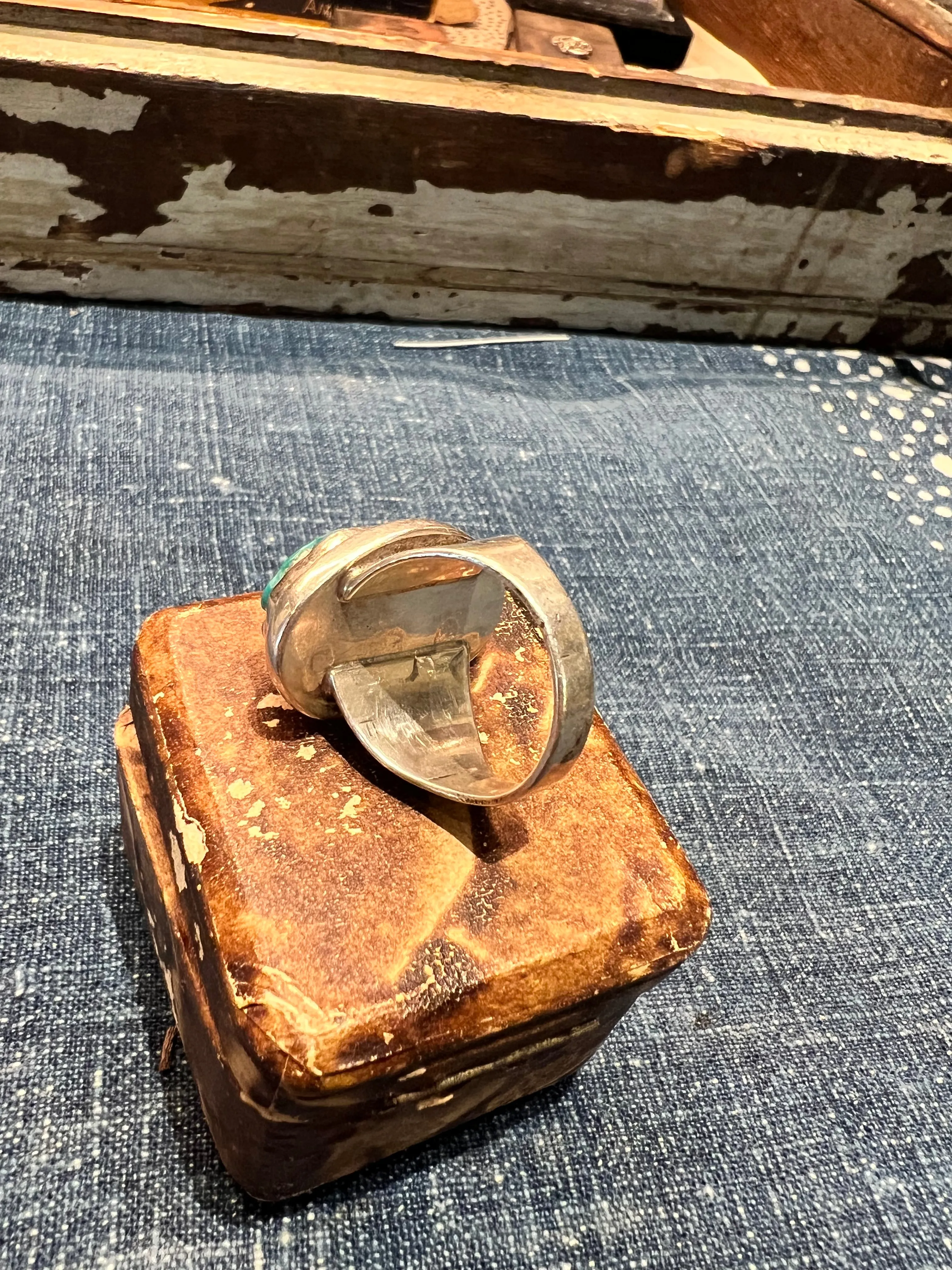 Vintage Sterling and Turquoise Men's Ring sold by Cave and Post product image thumbnail 3