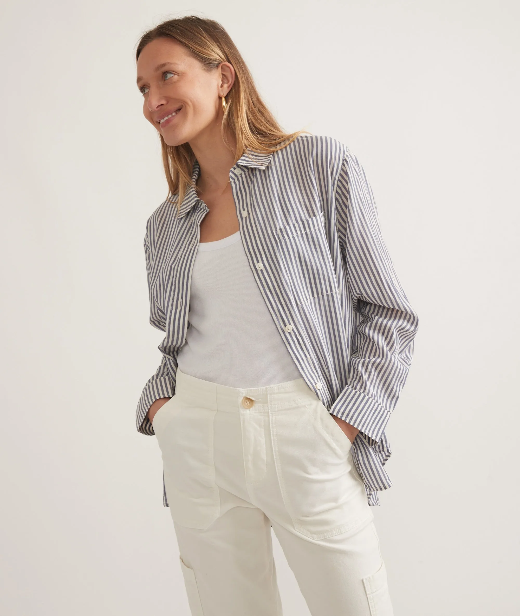 Abbey Relaxed Button Down - Skipper Blue Stripe sold by Cave and Post product image thumbnail 4