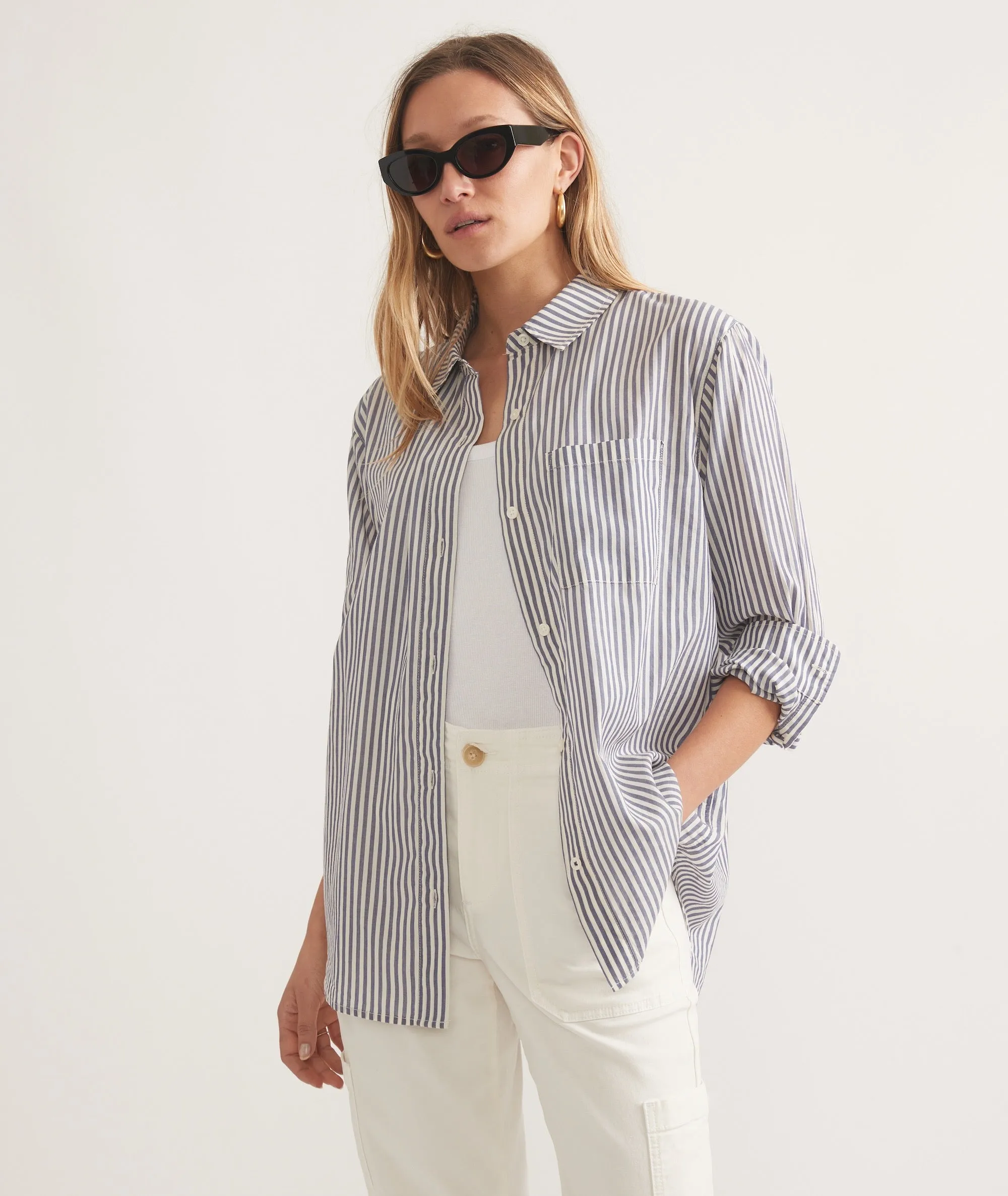 Abbey Relaxed Button Down - Skipper Blue Stripe sold by Cave and Post
