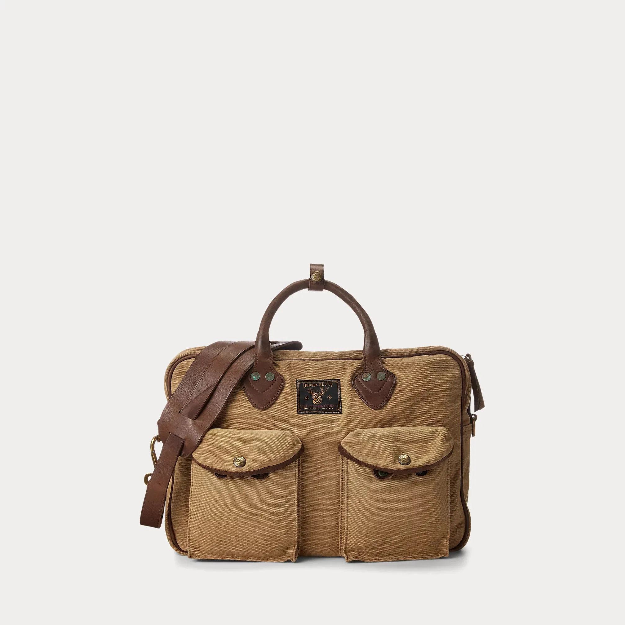 RRL Leather-Trim Canvas Briefcase sold by Cave and Post
