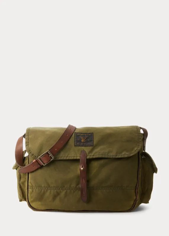 RRL OIL CLOTH/LEATHER AMMUNITION MESSENGER BAG sold by Cave and Post