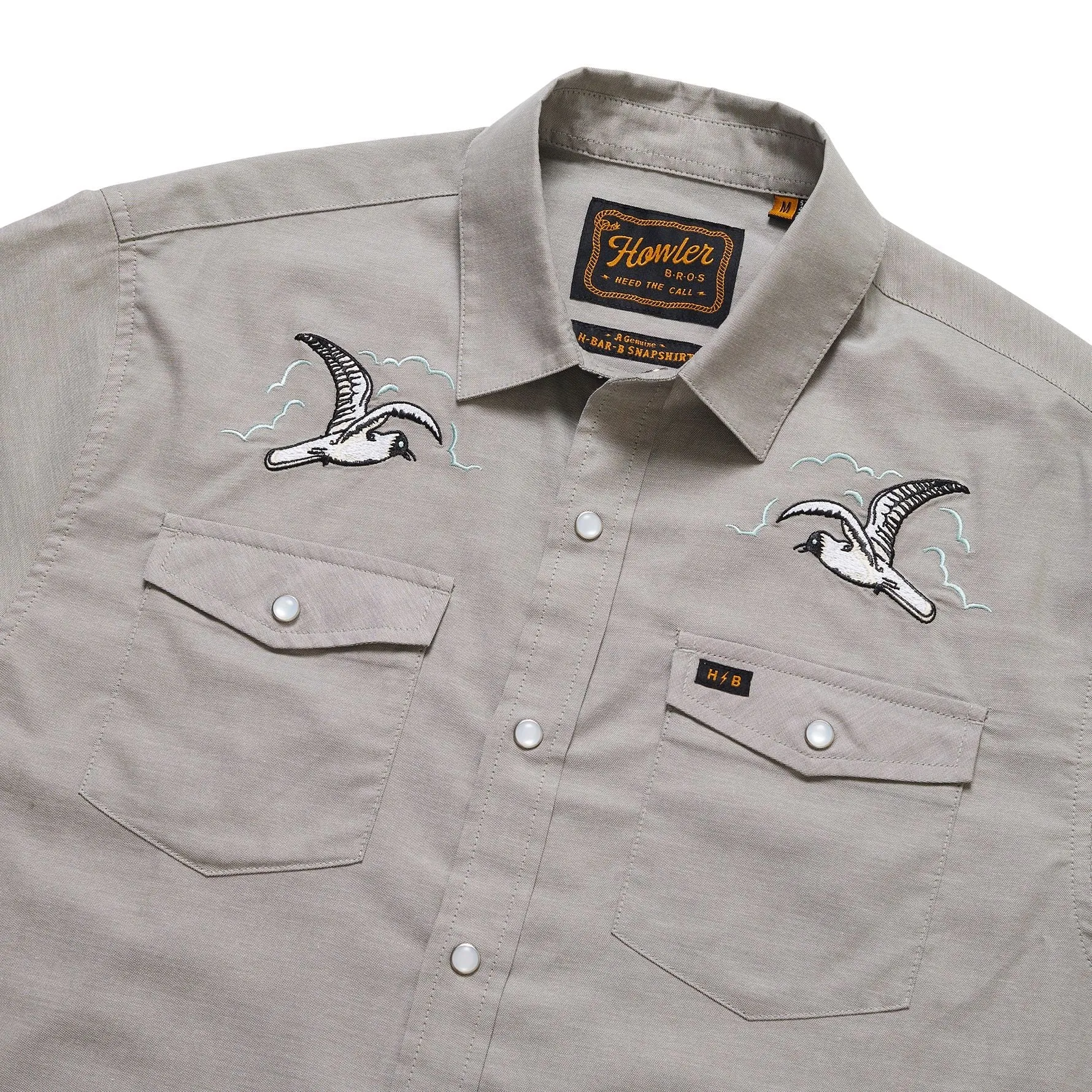 H Bar B Snapshirt -Seagulls/Grey Oxford sold by Cave and Post