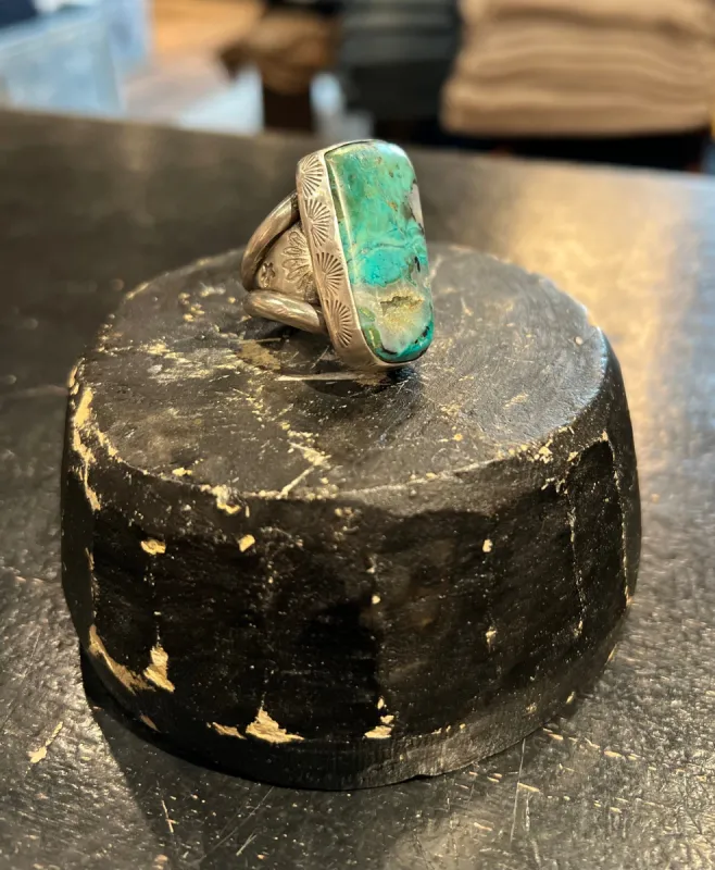 One of Kind Handmade Sterling / Chrysacolla / Quartz Ring sold by Cave and Post