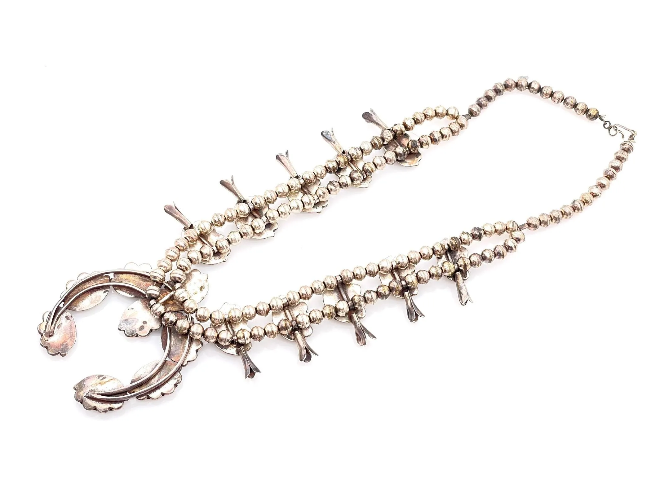 NATIVE AMERICAN STERLING SILVER TURQUOISE SQUASH BLOSSOM NECKLACE sold by Cave and Post product image thumbnail 4