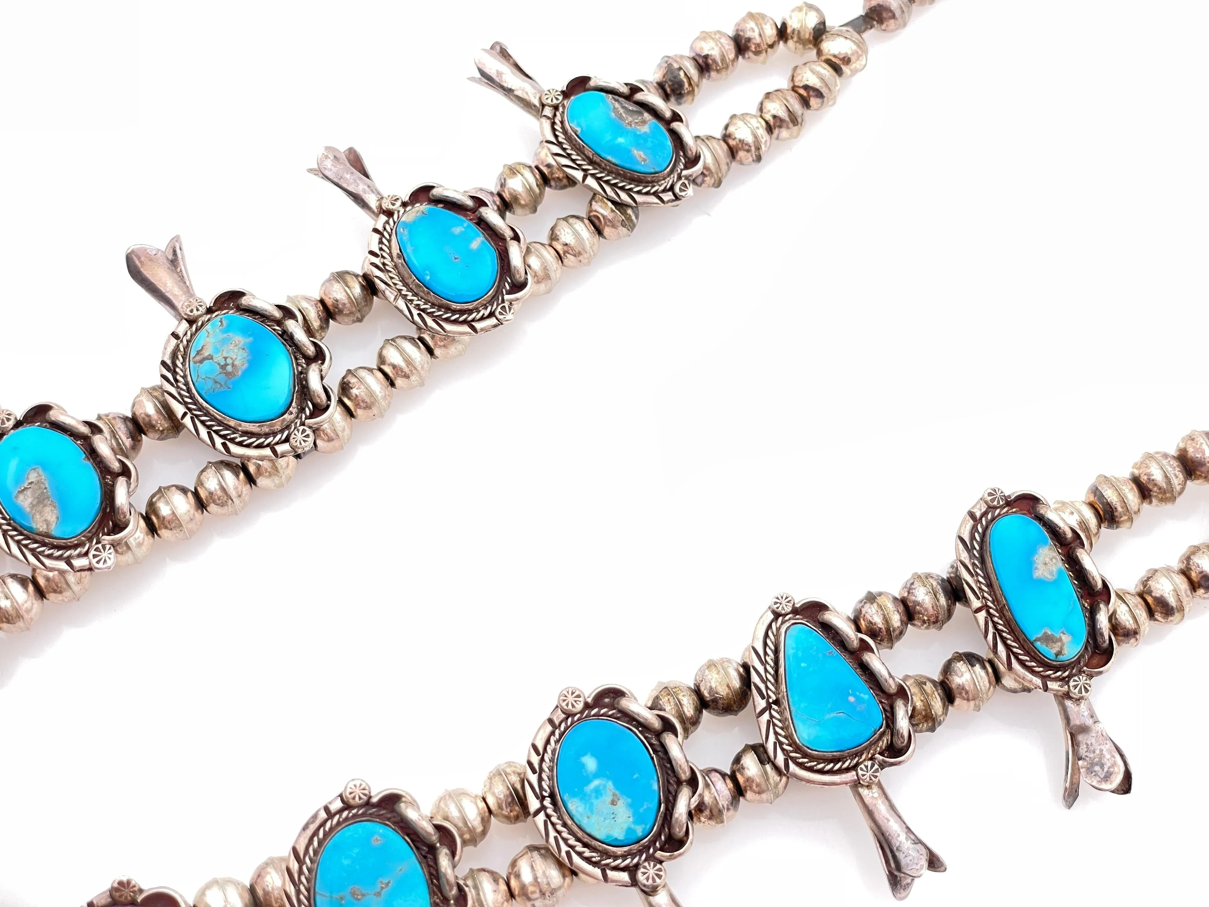 NATIVE AMERICAN STERLING SILVER TURQUOISE SQUASH BLOSSOM NECKLACE sold by Cave and Post product image thumbnail 3