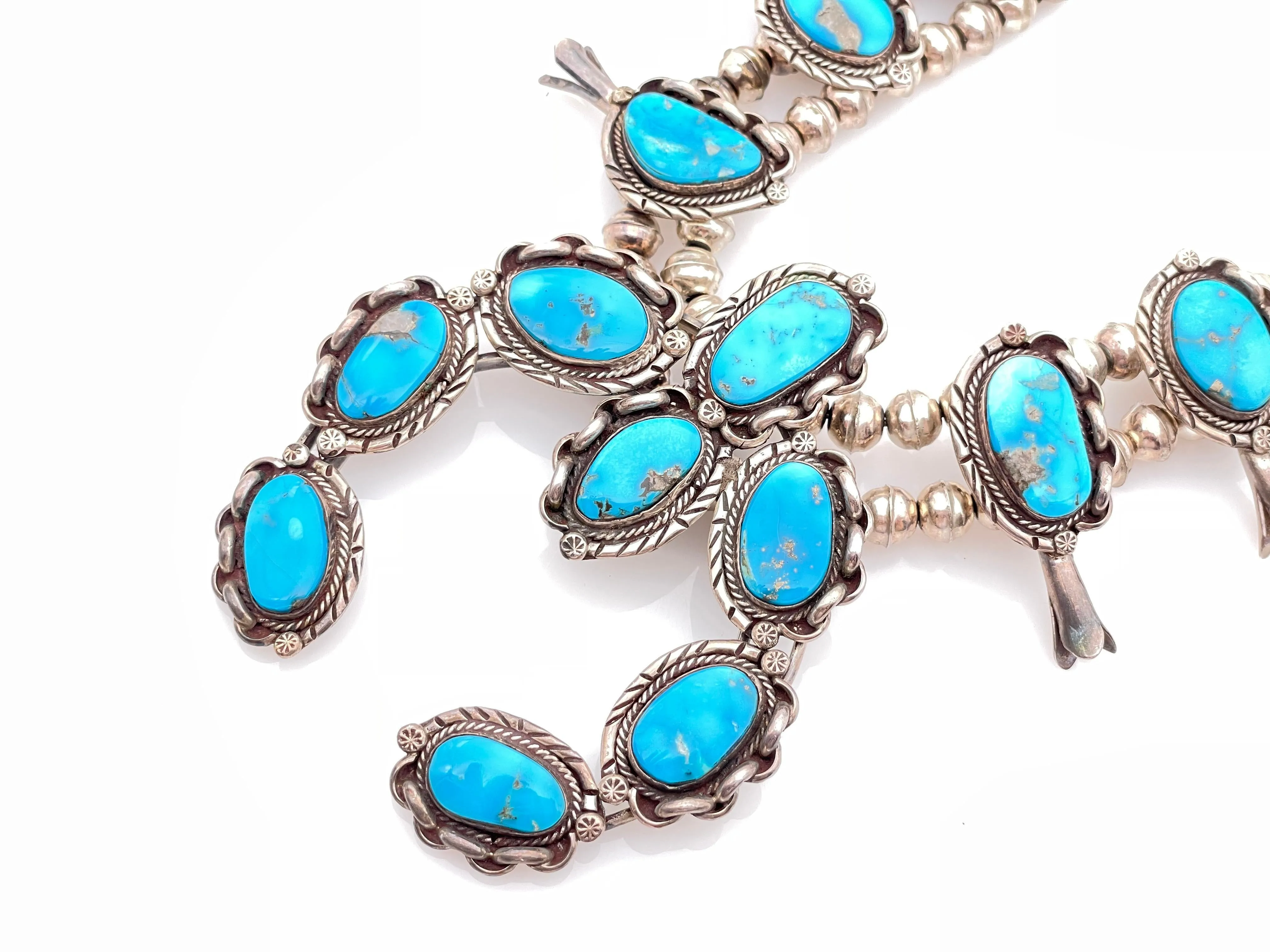 NATIVE AMERICAN STERLING SILVER TURQUOISE SQUASH BLOSSOM NECKLACE sold by Cave and Post product image thumbnail 2
