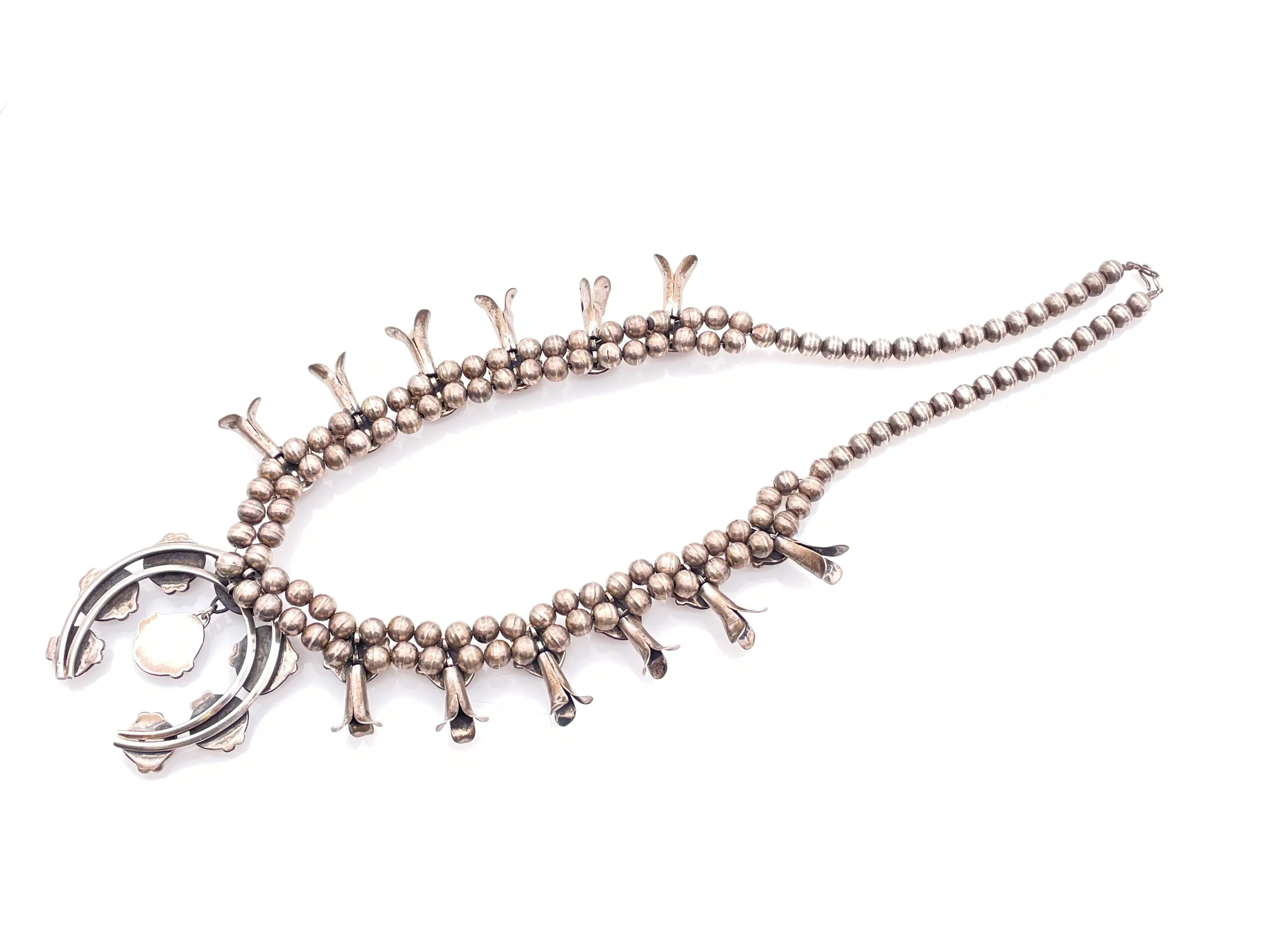 RARE! NATIVE AMERICAN STERLING SILVER BISBEE TURQUOISE SQUASH BLOSSOM NECKLACE sold by Cave and Post product image thumbnail 4