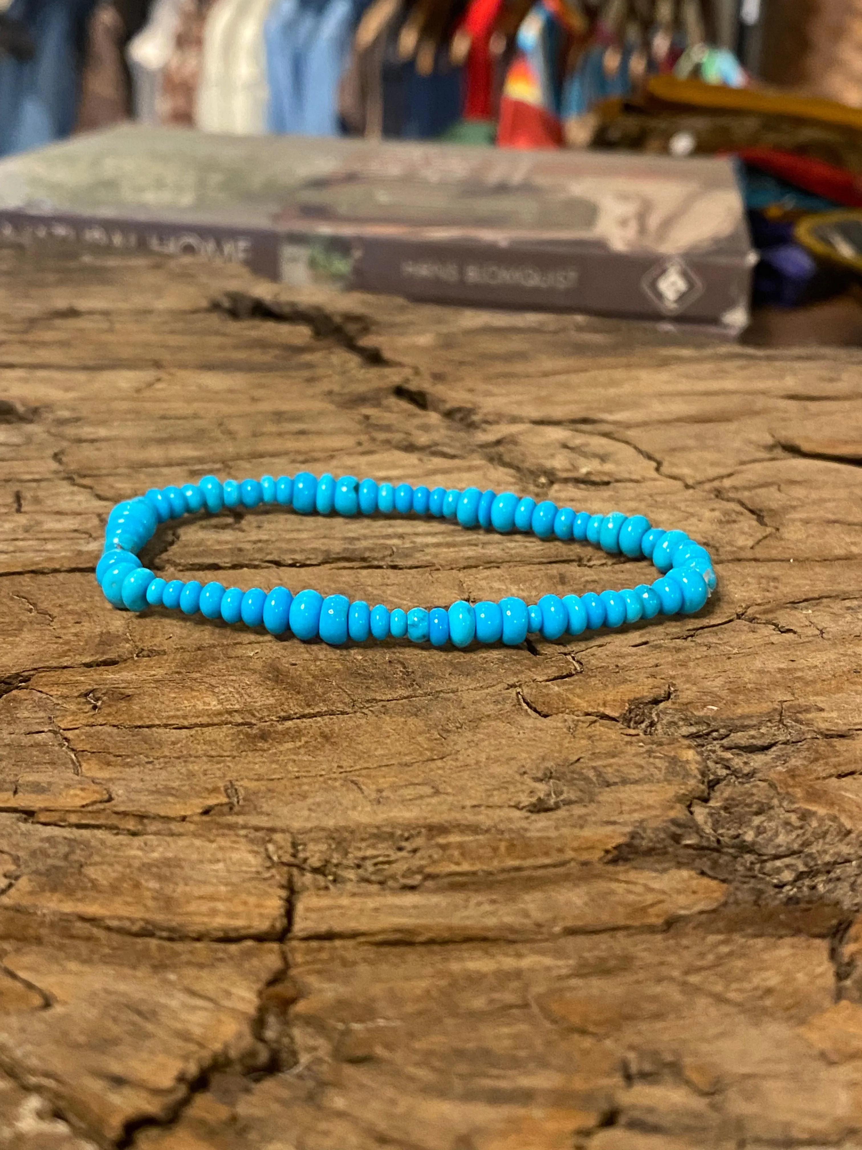 Sleeping Beauty Turquoise Mixed Rondelle Bead Stretch Bracelet sold by Cave and Post