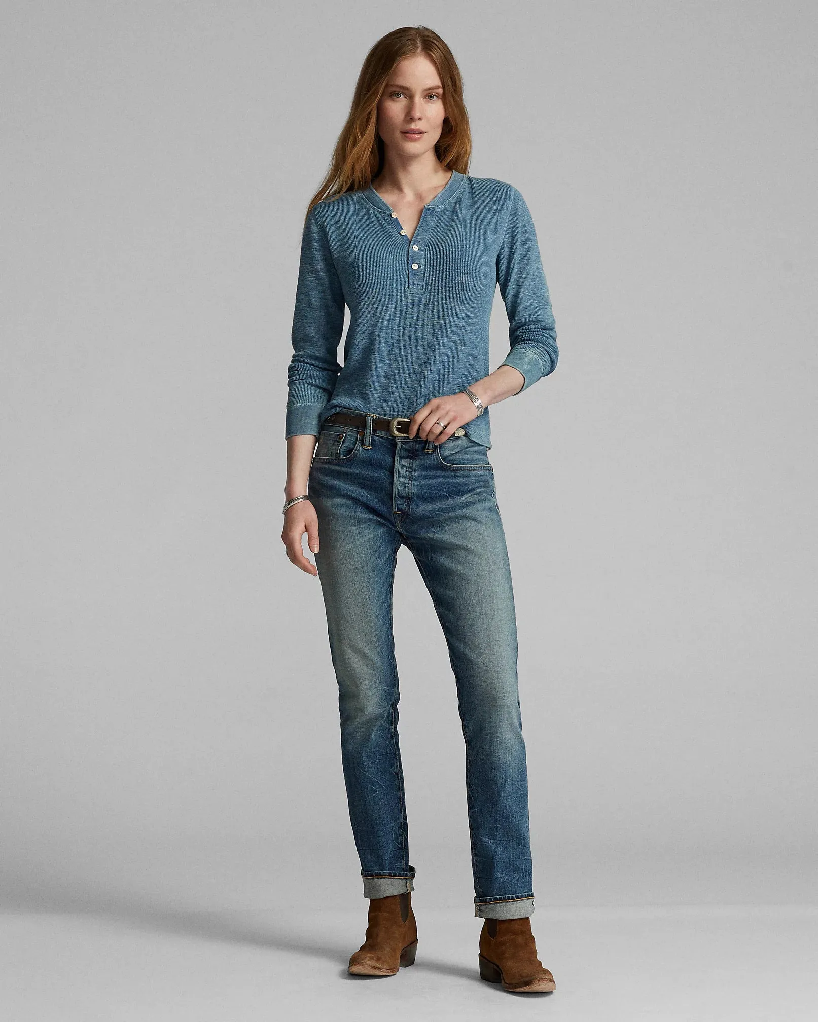 RRL Stretch-Cotton Waffle Henley - Women sold by Cave and Post product image thumbnail 3