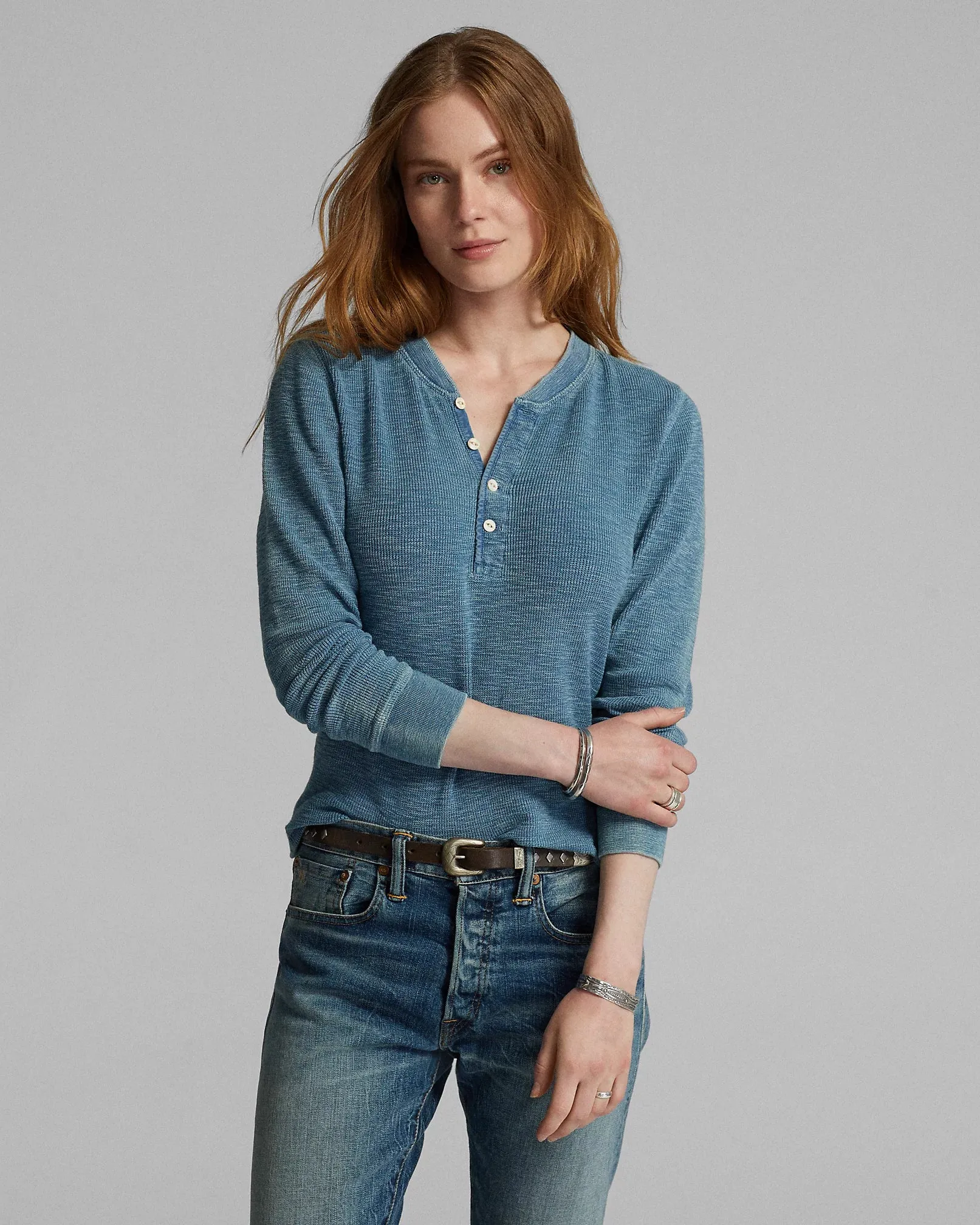 RRL Stretch-Cotton Waffle Henley - Women sold by Cave and Post product image thumbnail 2