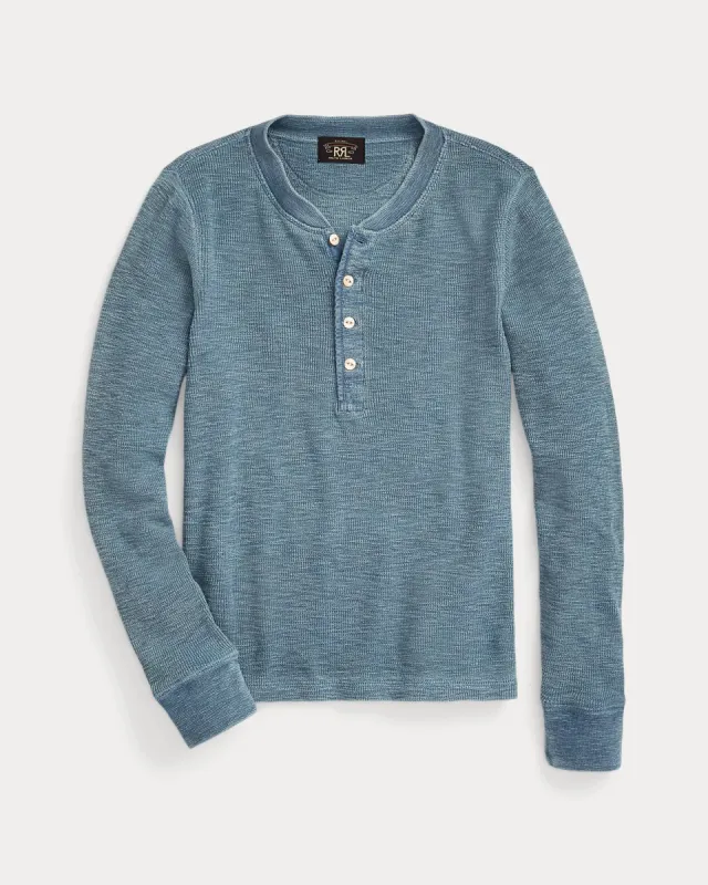 RRL Stretch-Cotton Waffle Henley - Women sold by Cave and Post