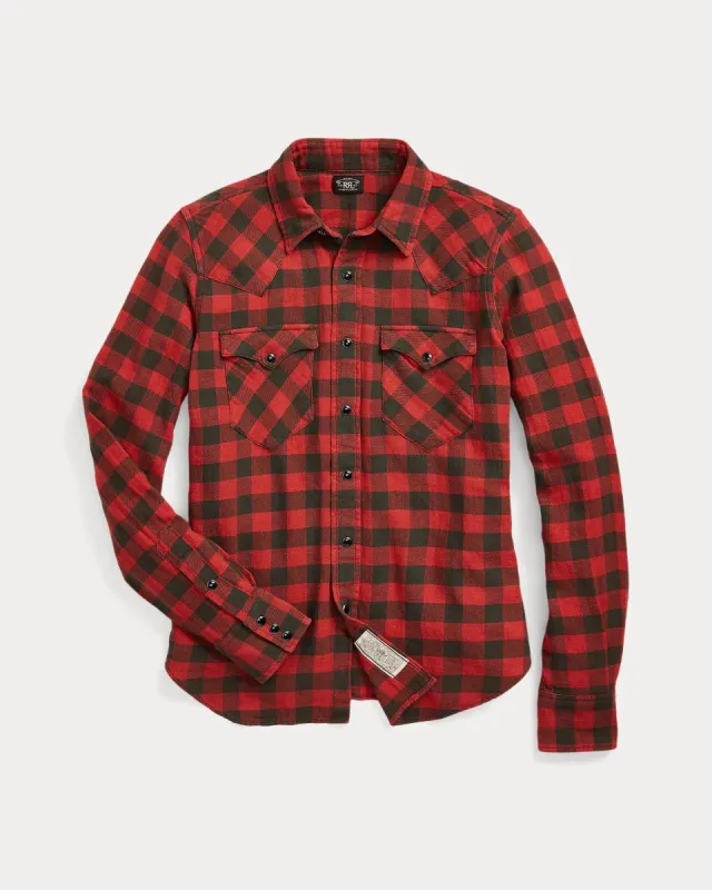 RRL Plaid Cotton-Linen Western Shirt - Women sold by Cave and Post