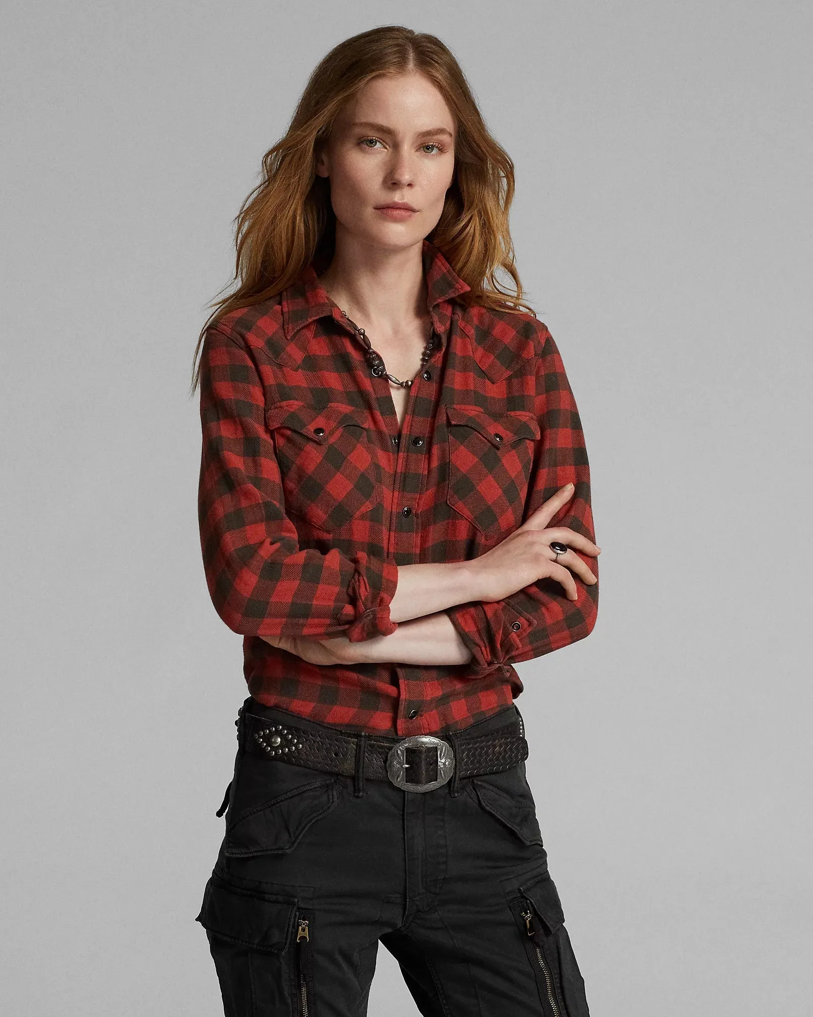 RRL Plaid Cotton-Linen Western Shirt - Women sold by Cave and Post product image thumbnail 2
