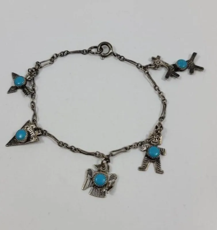 Sterling Silver Turquoise Charm Bracelet sold by Cave and Post