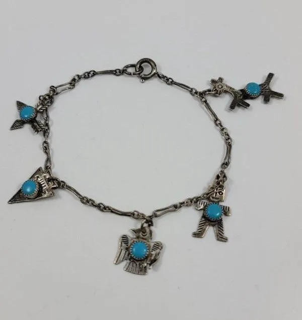 Sterling Silver Turquoise Charm Bracelet sold by Cave and Post