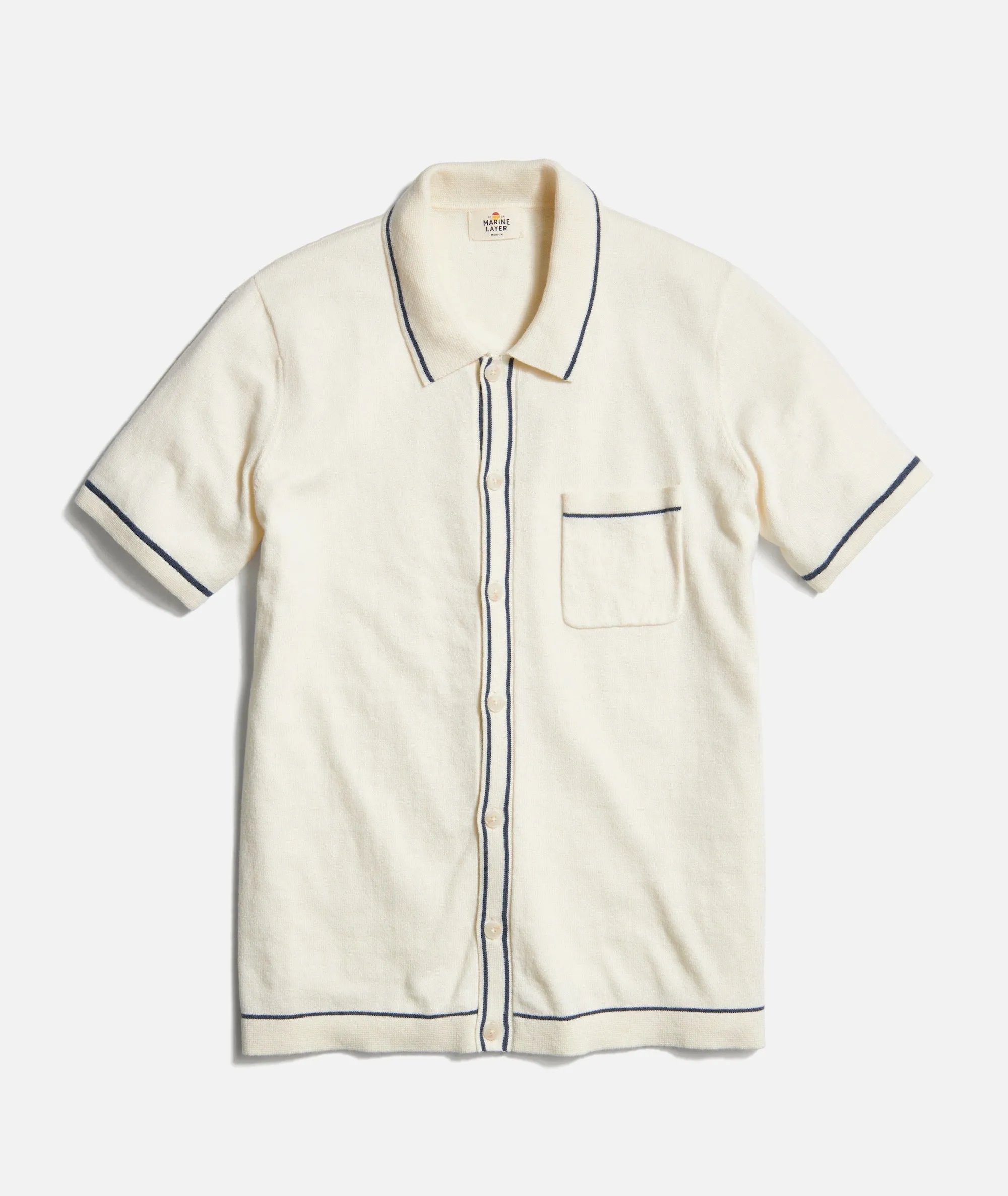 Wyatt Sweater Button Down - Ivory/Dark Indigo sold by Cave and Post