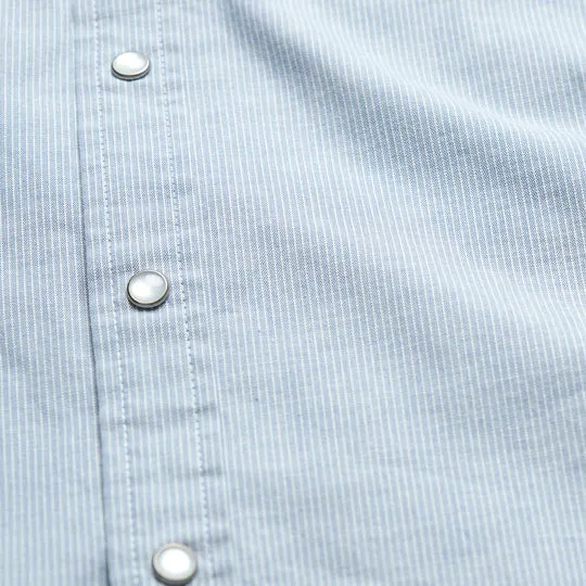 Crosscut Deluxe Shortsleeve Shirt - Seagrass : Faded Blue Microstripe sold by Cave and Post product image thumbnail 4