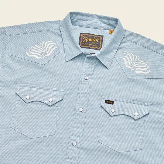 Crosscut Deluxe Shortsleeve Shirt - Seagrass : Faded Blue Microstripe sold by Cave and Post product image thumbnail 5