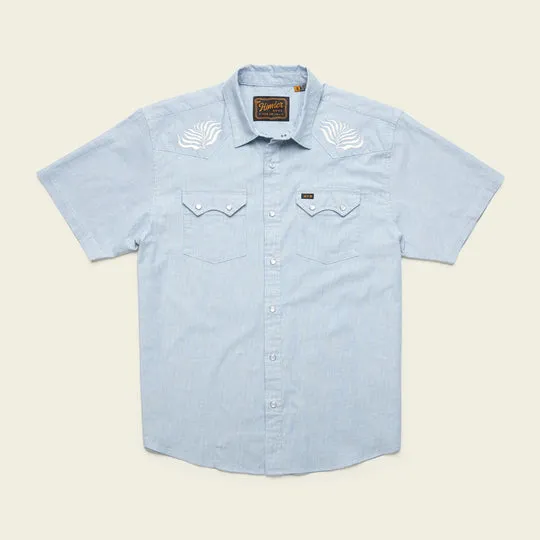 Crosscut Deluxe Shortsleeve Shirt - Seagrass : Faded Blue Microstripe sold by Cave and Post