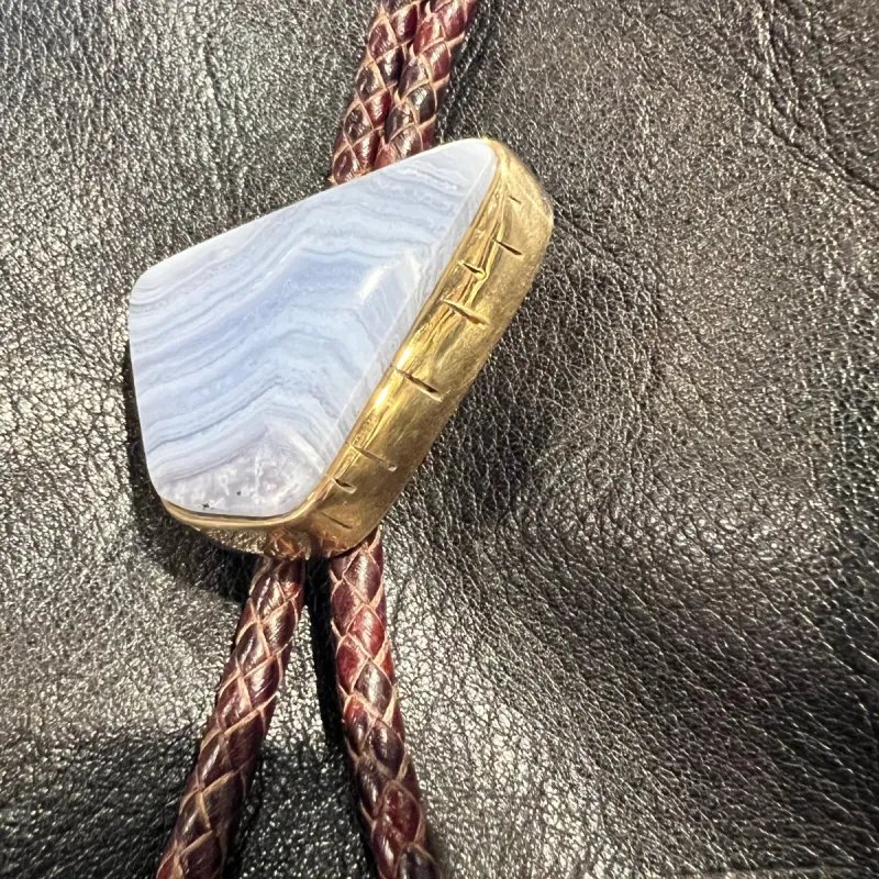 One of a Kind Blue Lace Agate Bolo Tie sold by Cave and Post