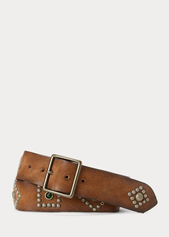 RRL Studded Roughout Leather Belt sold by Cave and Post