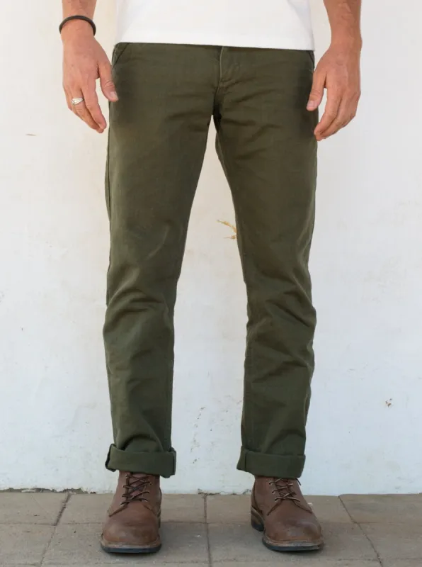 Workers Chino Slim Fit- 14oz. Slub Army Green sold by Cave and Post