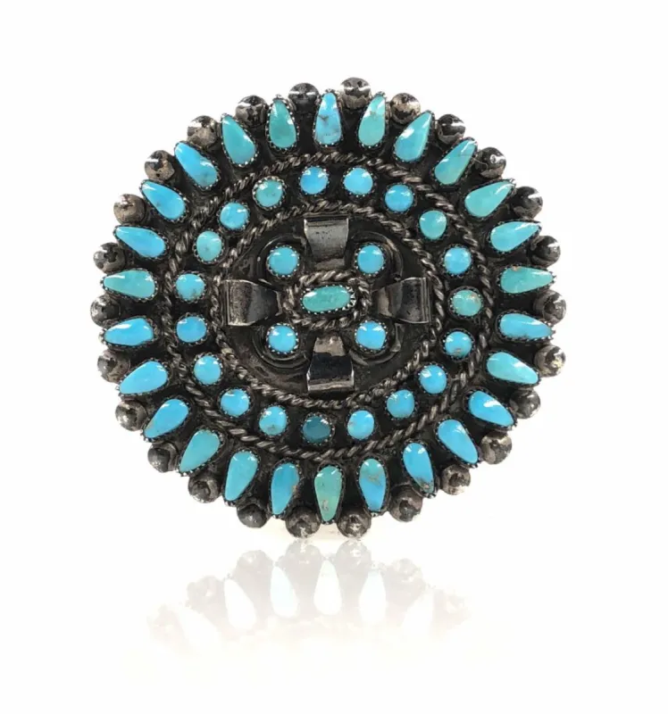 NATIVE AMERICAN STERLING PETIT POINT TURQUOISE PIN sold by Cave and Post