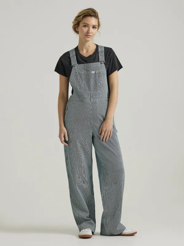 WOMEN'S BIB OVERALL IN RAILROAD STRIPE sold by Cave and Post