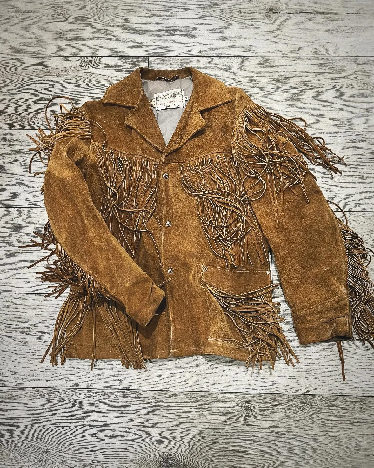 Vintage Schott Men's Suede Fringe Jacket sold by Cave and Post