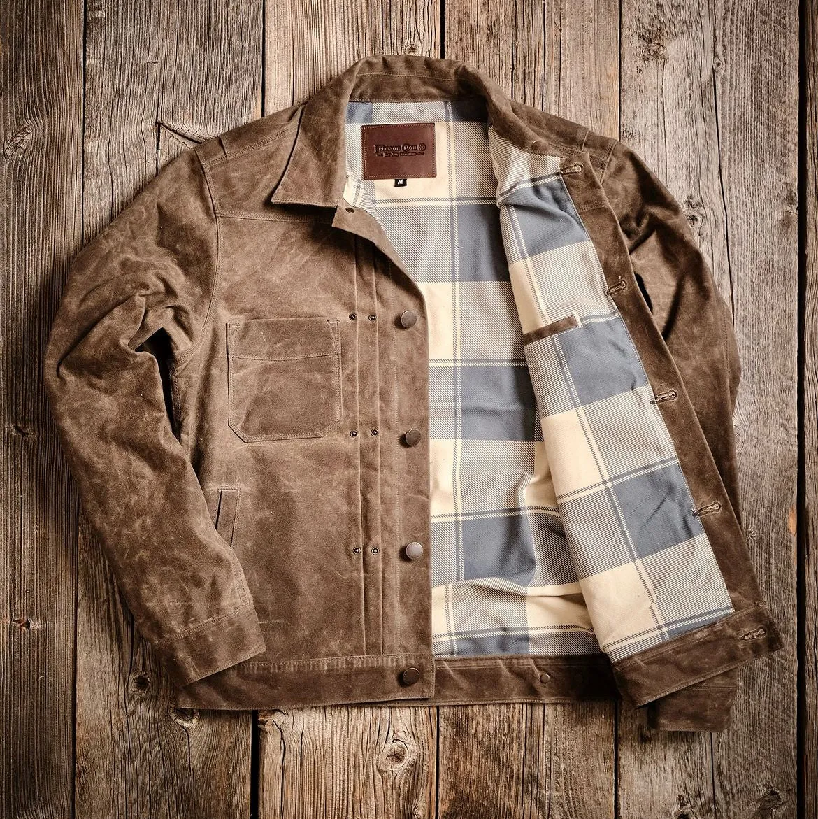 Riders Jacket Waxed Canvas Oak Buffalo sold by Cave and Post