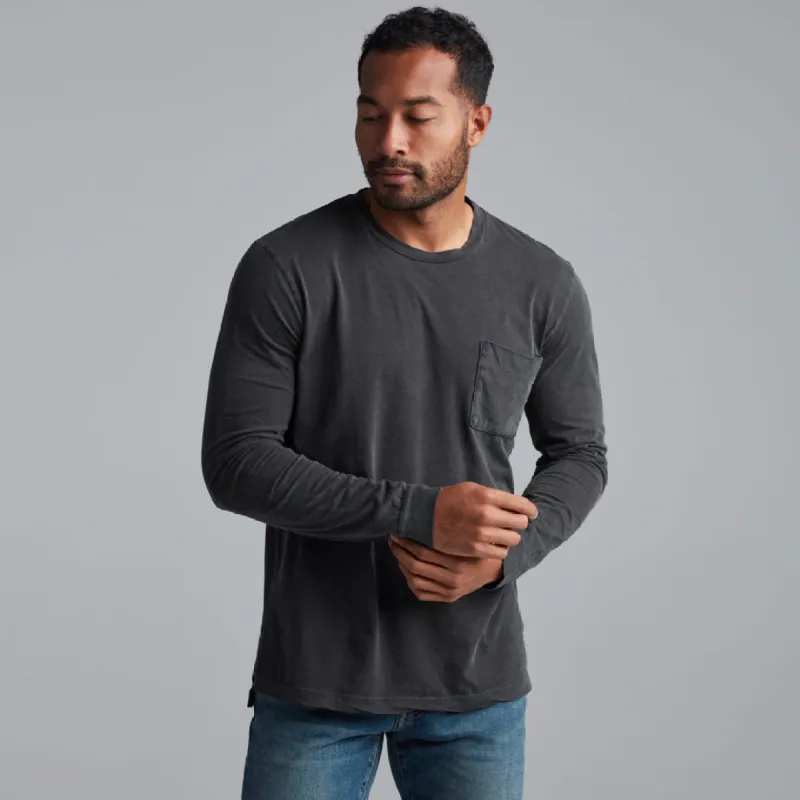 ASHER LONG SLEEVE POCKET TEE - FADED BLACK sold by Cave and Post