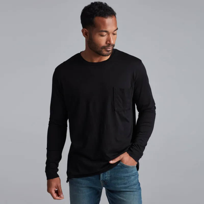 ASHER LONG SLEEVE POCKET TEE - BLACK sold by Cave and Post