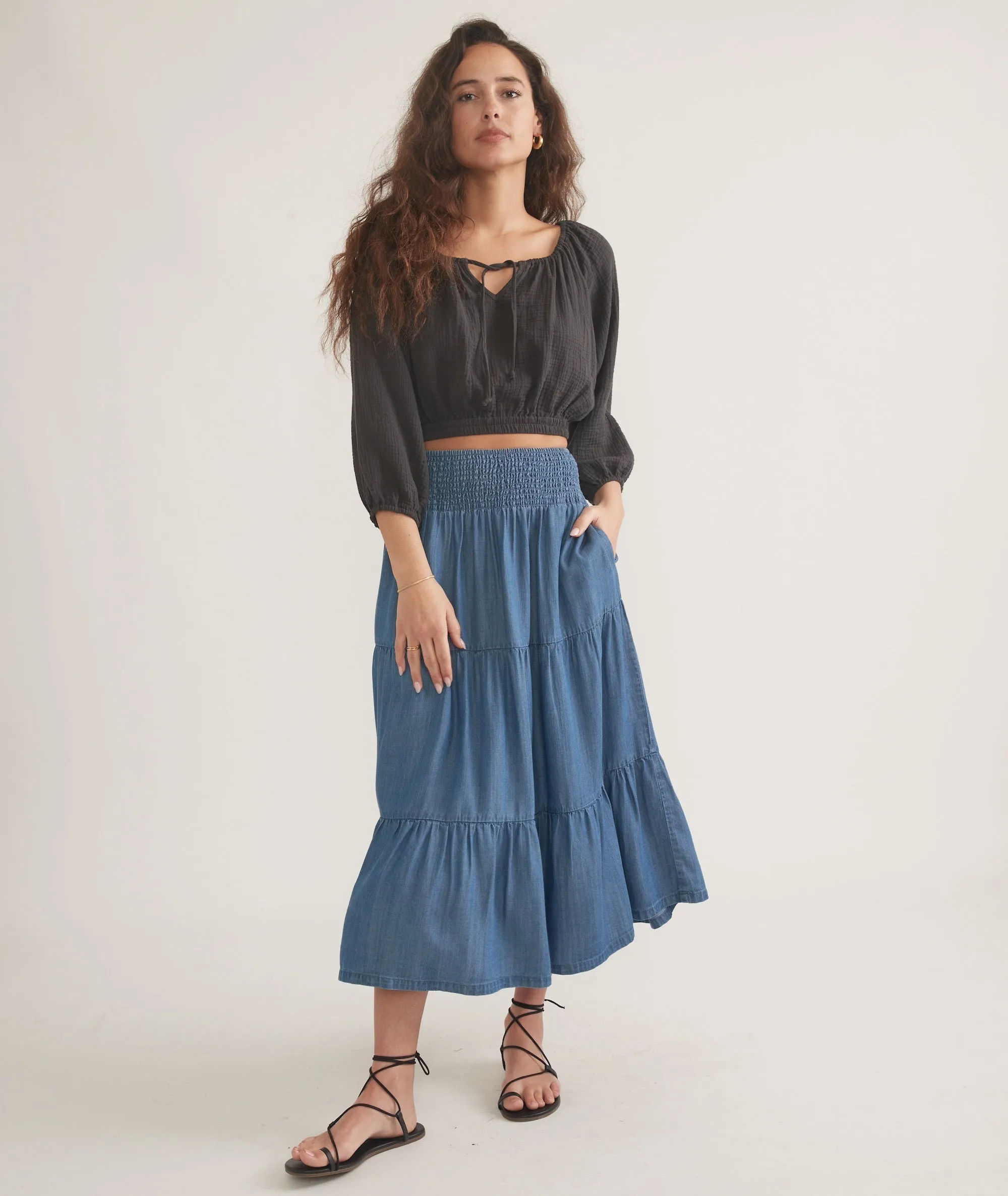 Corinne Chambray Maxi Skirt - Medium Wash sold by Cave and Post