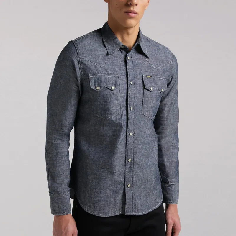 MEN'S LEE 101 WESTERN SHIRT IN DRY (LIGHT INDIGO) sold by Cave and Post