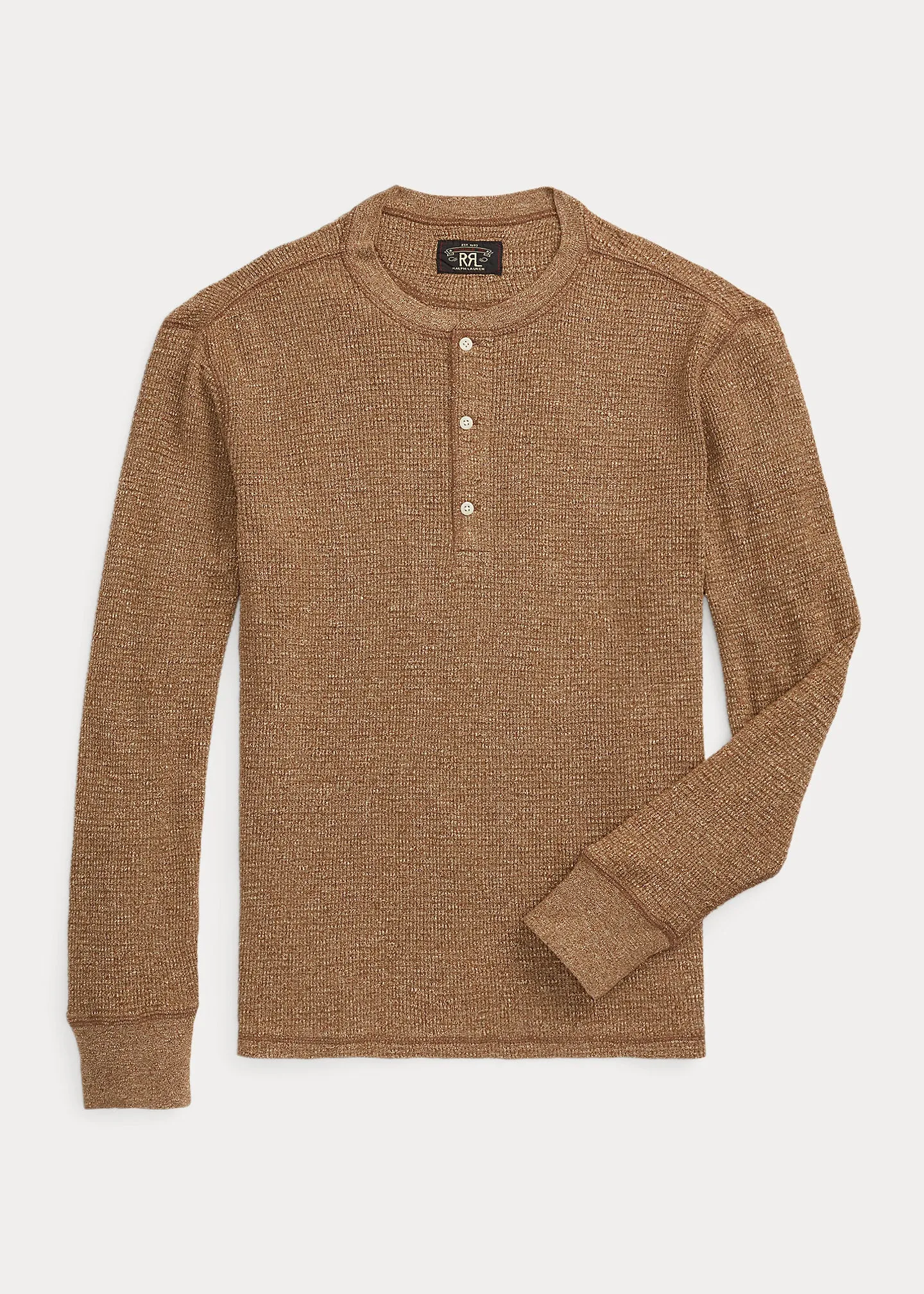 RRL Waffle-Knit Henley Shirt - Brown Heather sold by Cave and Post