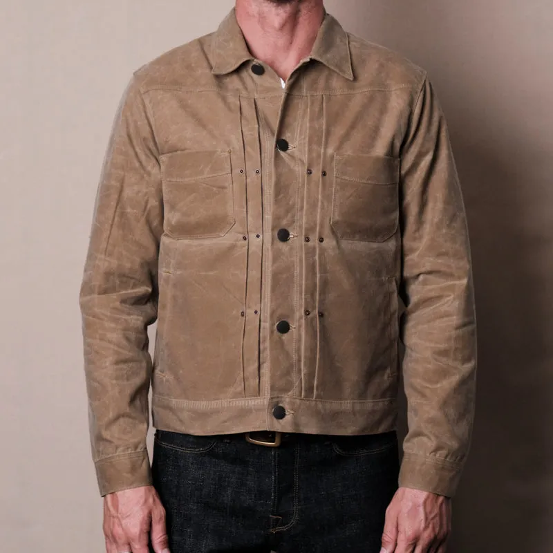 RIDERS JACKET WAXED CANVAS TOBACCO WITH TUMBLEWEED RED INTERIOR sold by Cave and Post product image thumbnail 2