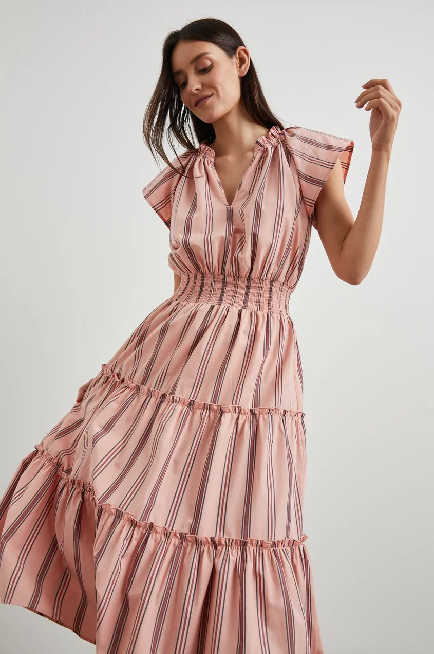 Amellia Dress - Coral Navy Stripe sold by Cave and Post