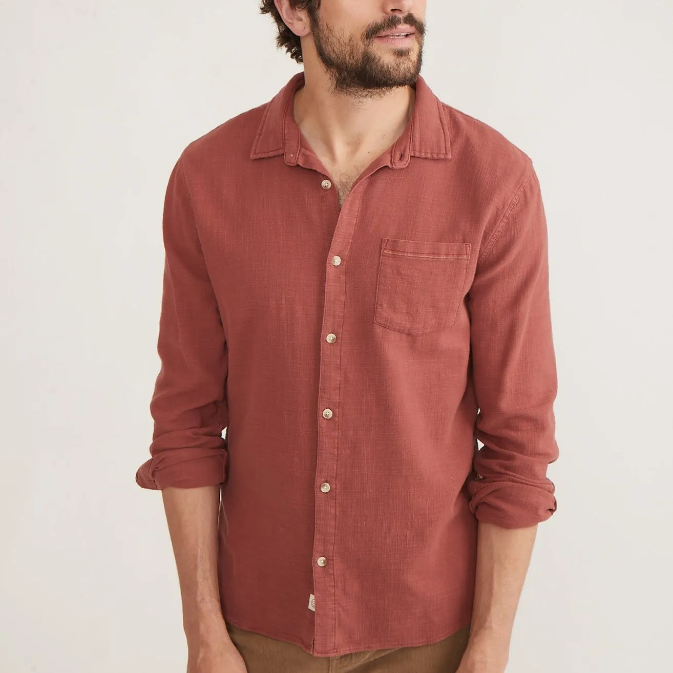 Long Sleeve Classic Stretch Selvage Shirt in Henna sold by Cave and Post product image thumbnail 2