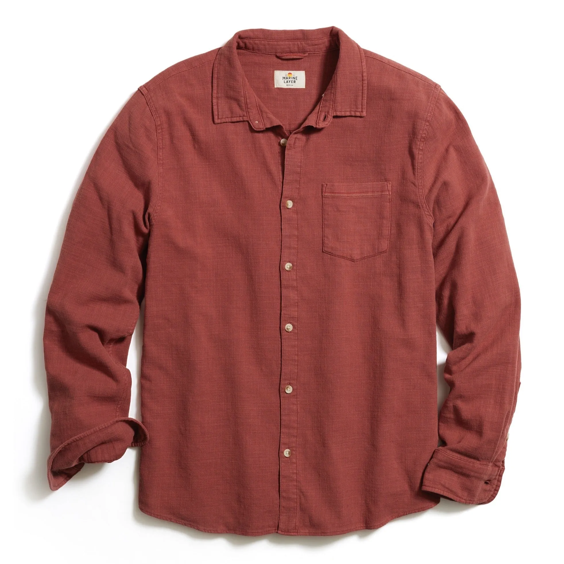 Long Sleeve Classic Stretch Selvage Shirt in Henna sold by Cave and Post