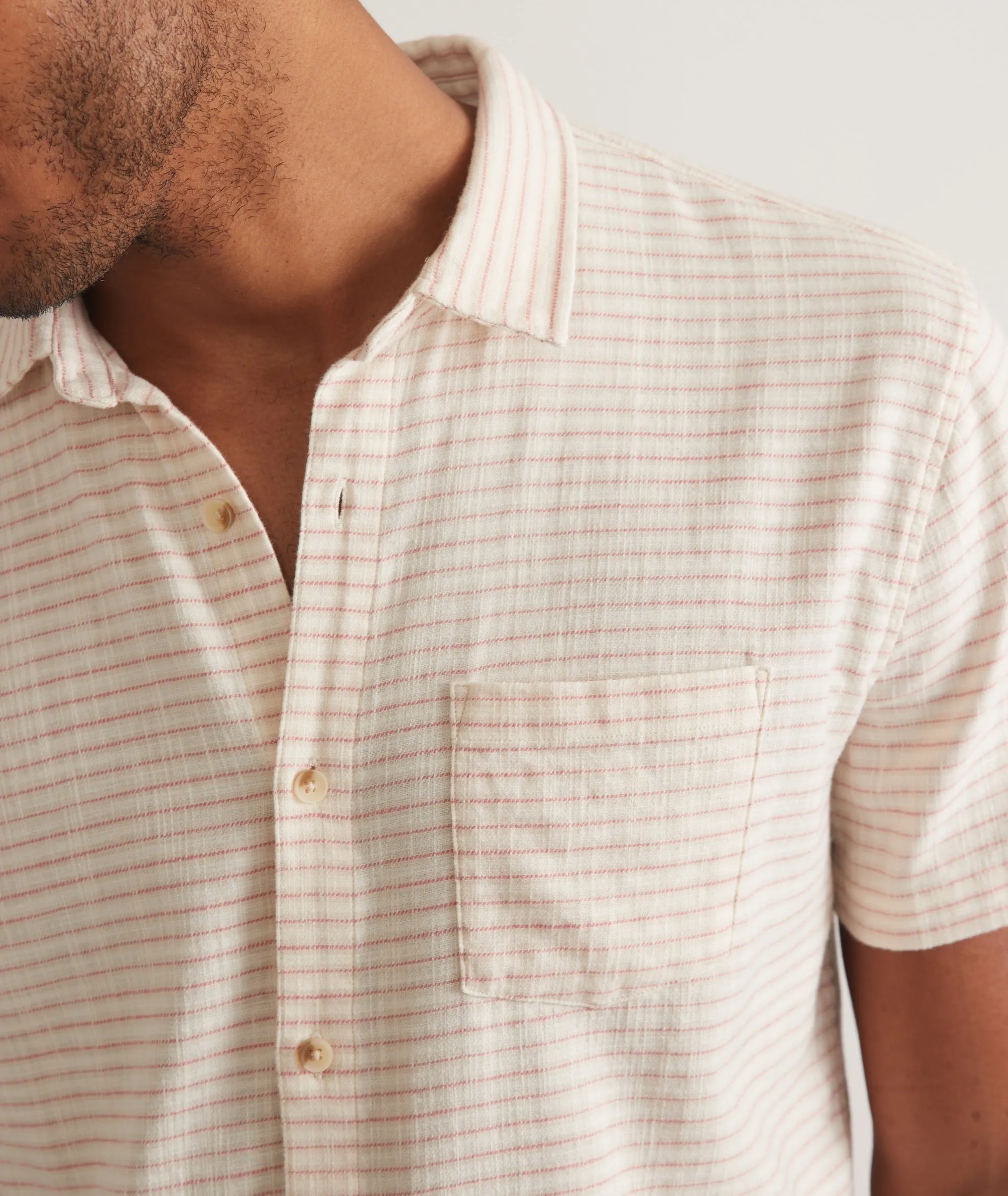 Stretch Selvage Short Sleeve Shirt - Warm Stripe sold by Cave and Post product image thumbnail 3