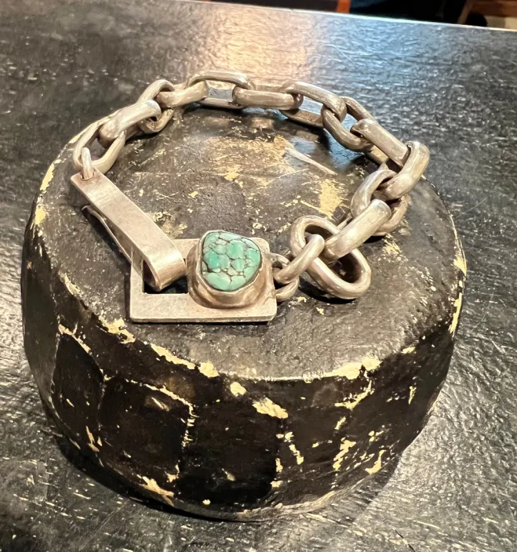 One of Kind Handmade Sterling and Turquoise Bracelet sold by Cave and Post